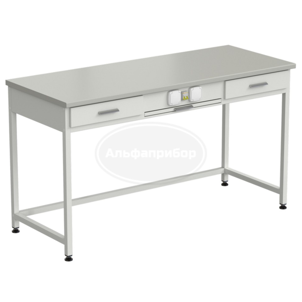 Стол приборный с выдвижным столиком, 2 ящиками и электрикой 1500x600x850 мм, раб. поверхность - серый ламинат
