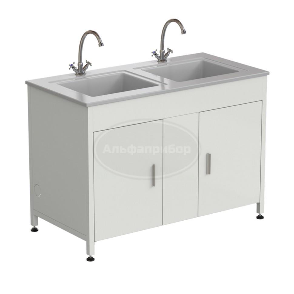 Стол-мойка двойная 1200х600х850 мм, с двумя раковинами и 2 смесителями, материал раковины - стеклопластик