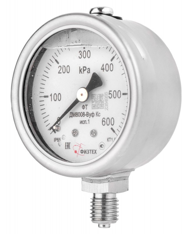 Вакуумметры, мановакуумметры, манометры виброустойчивые коррозионностойкие ДВ8008-ВУф Кс, ДА8008-ВУф Кс, ДМ8008-ВУф Кс исп 1