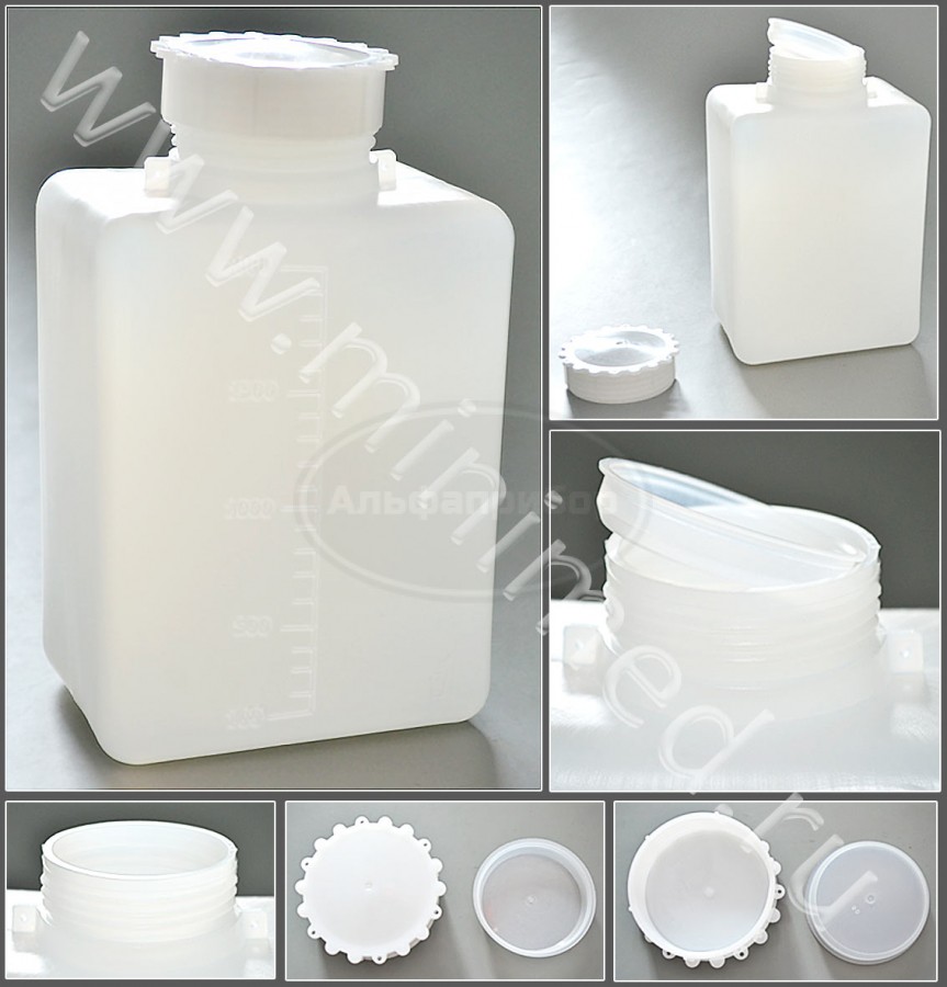 Емкость для общелабораторного применения (бутылка квадратная) 2000мл, с делениями ПЭВП, Aptaca