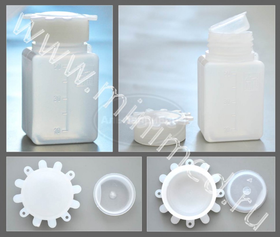 Емкость для общелабораторного применения-бутылка квадратная 50мл, с делениями с крышкой, ПЭВП, LAMAPLASТ, упаковка 10шт