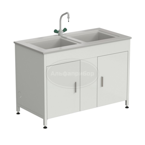 Стол-мойка двойная 1200х600х850 мм, с двумя раковинами и одним смесителем TOF, материал раковины - Durcon