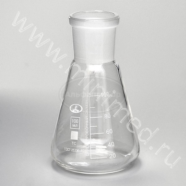 Колба Кн-1-100-29/32 ТУ 9464-019-29508133-2015, с делениями ТС, МиниМед, упаковка 12шт/кор.192шт