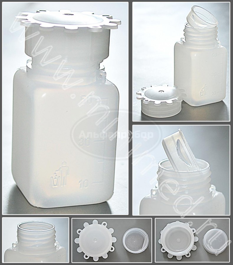 Емкость для общелабораторного применения (бутылка квадратная) 50мл, с делениями ПЭВП, Aptaca