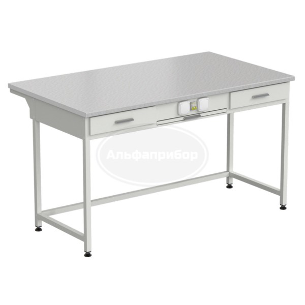 Стол приборный с выдвижным столиком, 2 ящиками и электрикой 1500х850х850 мм, раб. поверхность - белый ламинат