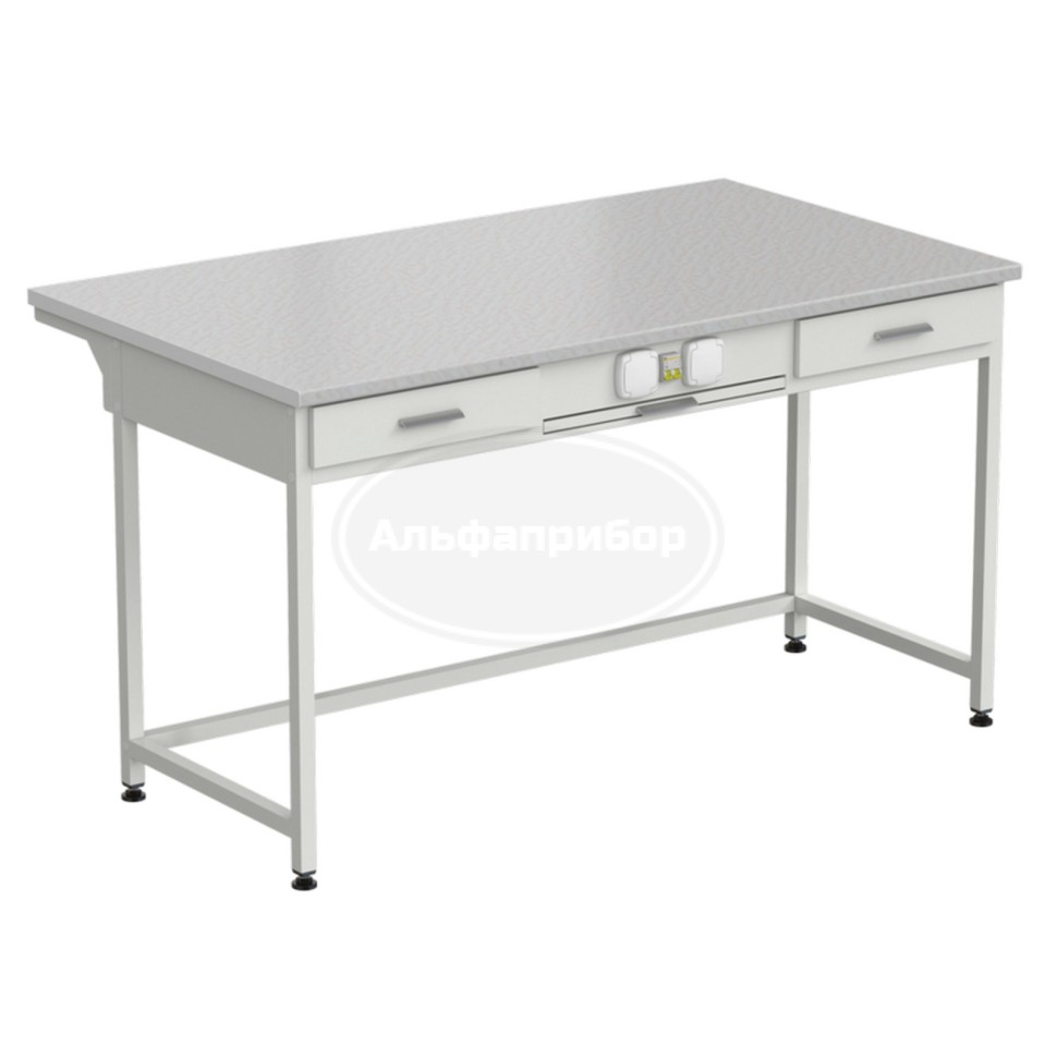 Стол приборный с выдвижным столиком, 2 ящиками и электрикой 1500х850х850 мм, раб. поверхность - белый ламинат