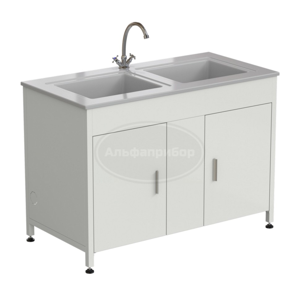 Стол-мойка двойная 1200х600х850 мм, с двумя раковинами и одним смесителем, материал раковины - стеклопластик