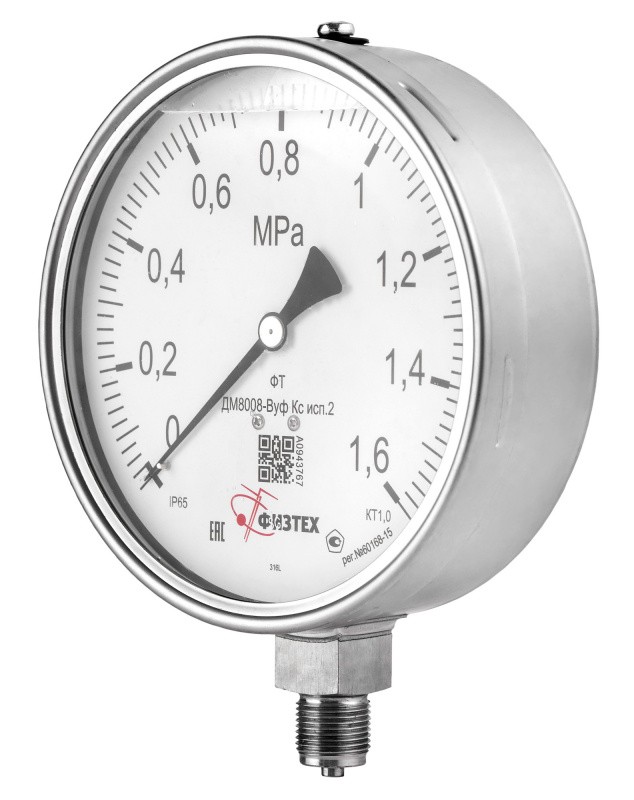 Вакуумметры, мановакуумметры, манометры виброустойчивые коррозионностойкие ДВ8008-ВУф Кс, ДА8008-ВУф Кс, ДМ8008-ВУф Кс исп 2 SG
