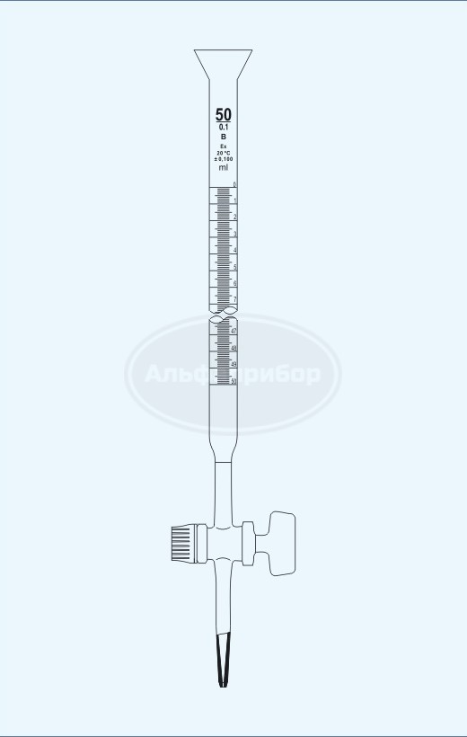 Бюретка с прямым краном коническая 2 кл. 10мл (0.02), Technosklo