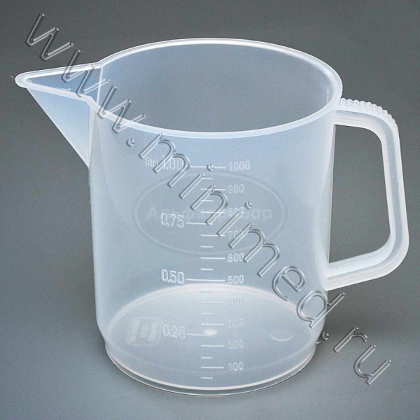 Стакан низкий 1000мл с ручкой, с делениями п/п, LAMAPLAST, упаковка 1/36шт