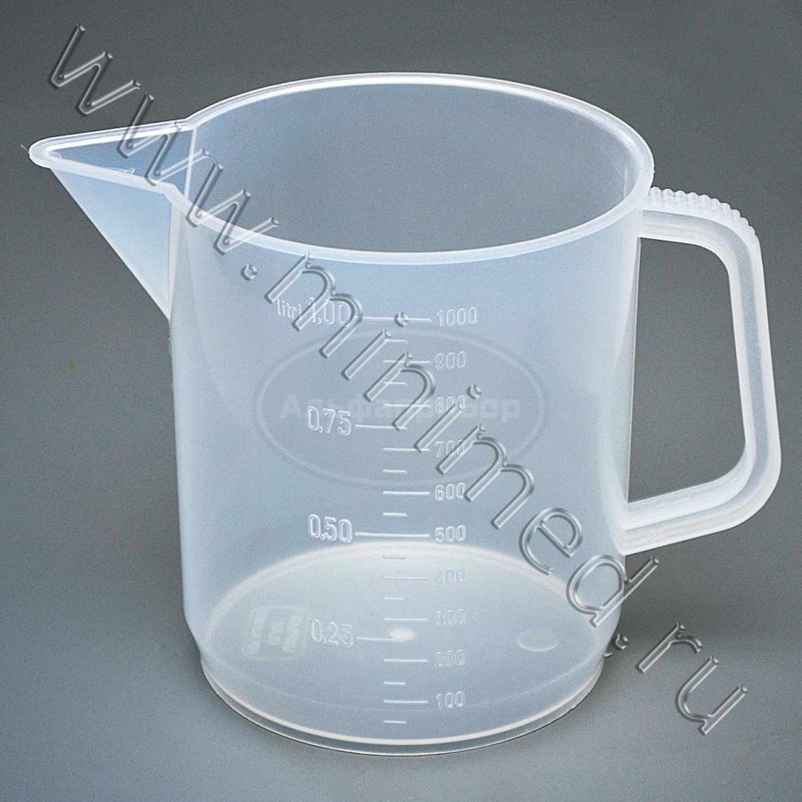 Стакан низкий 1000мл с ручкой, с делениями п/п, LAMAPLAST, упаковка 1/36шт