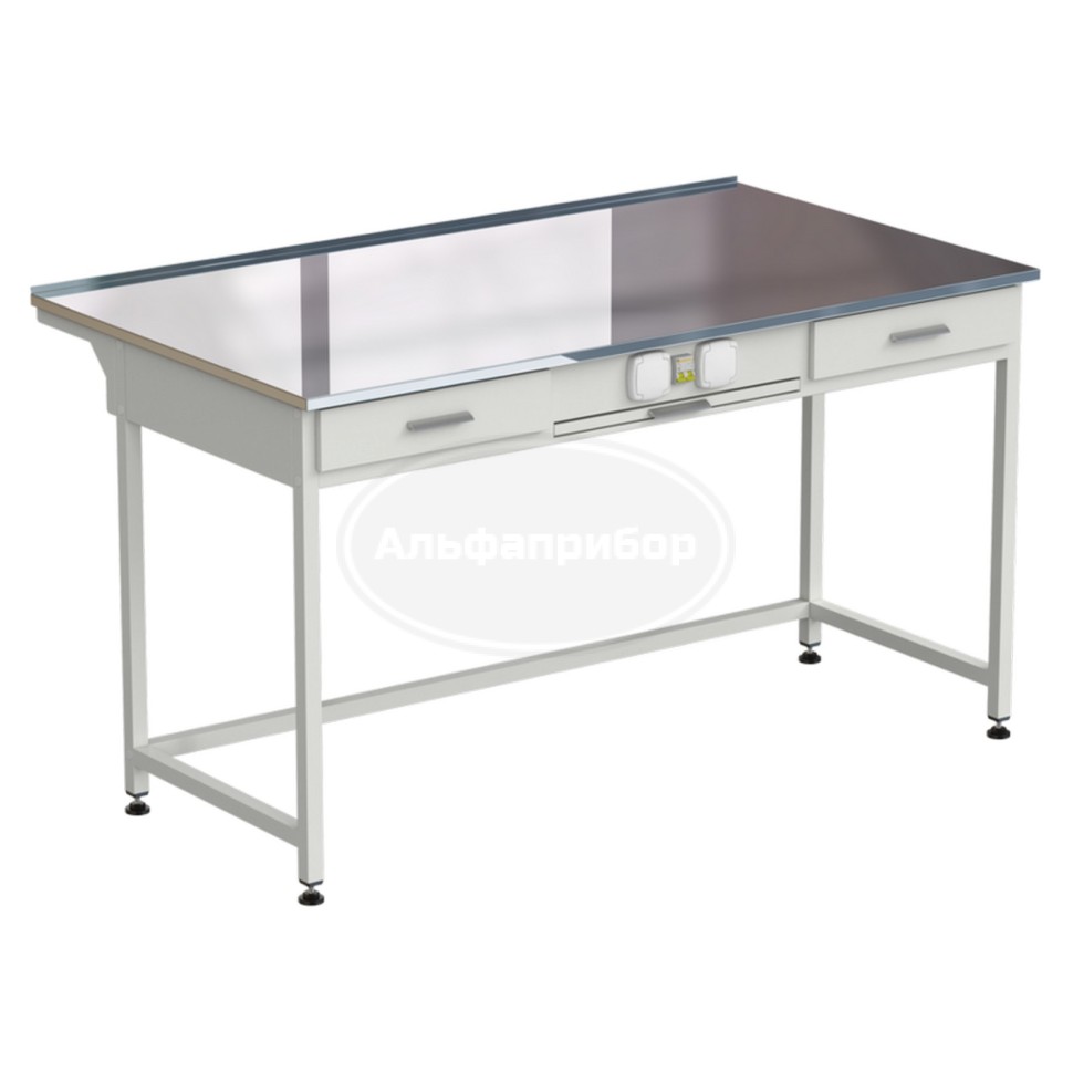 Стол приборный с выдвижным столиком, 2 ящиками и электрикой 1500х850х850 мм, раб. поверхность - нержавеющая сталь