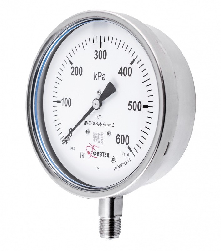 Вакуумметры, мановакуумметры, манометры виброустойчивые коррозионностойкие ДВ8008-ВУф Кс, ДА8008-ВУф Кс, ДМ8008-ВУф Кс исп 2 Б160