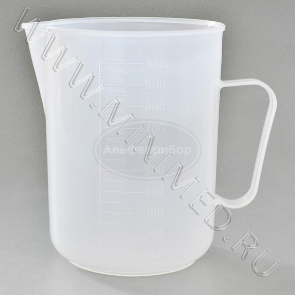 Стакан 1000мл с носиком и ручкой градуированный, п/п, упаковка 100шт
