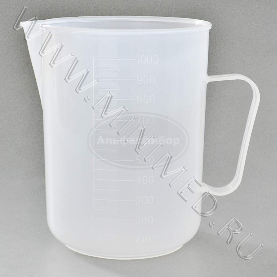Стакан 1000мл с носиком и ручкой градуированный, п/п, упаковка 100шт
