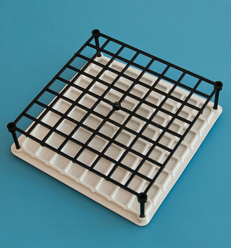 Штатив медицинский полимерный по ТУ 9464-017-29508133-2014, для пробирок и криопробирок ШПК-64, на 64 гнезда, ячейка 18мм, п/с, упаковка 1/10шт, МиниМед