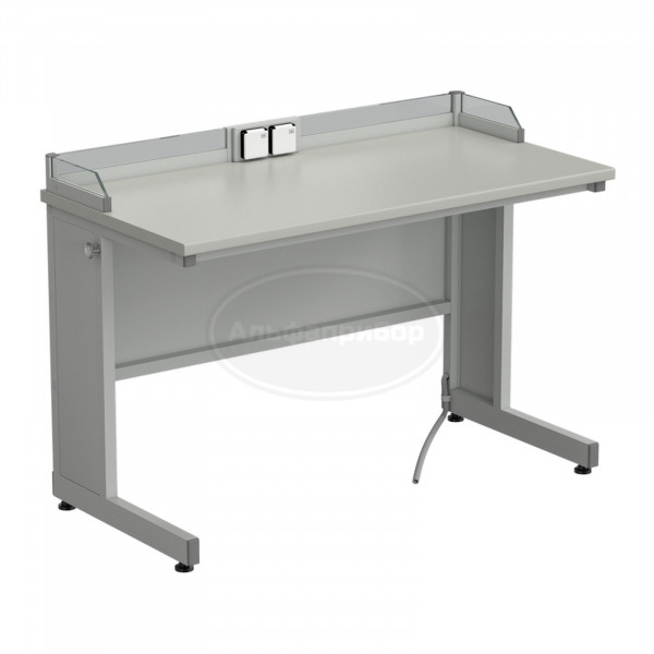 Стол ученический с бортиком и розетками 1200х600х840 мм, раб. поверхность - серый ламинат