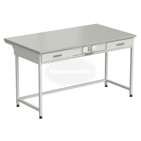 Стол приборный с выдвижным столиком, 2 ящиками и электрикой 1500х850х850 мм, раб. поверхность - серый ламинат
