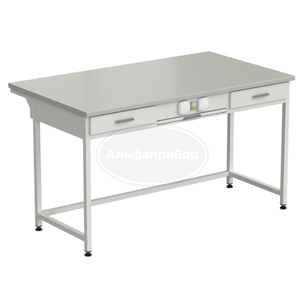 Стол приборный с выдвижным столиком, 2 ящиками и электрикой 1500х850х850 мм, раб. поверхность - серый ламинат