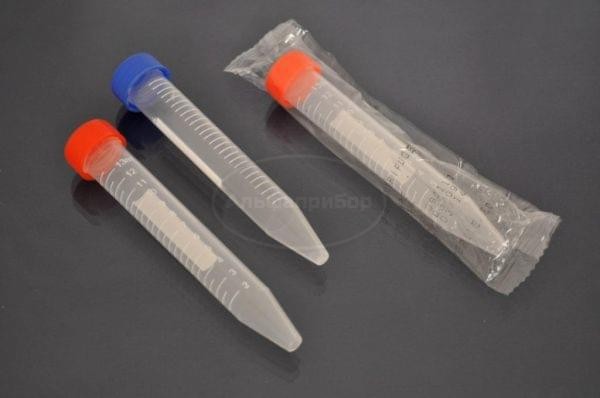 Пробирка коническая (центрифужная) 15 мл ПП с завинчивающейся крышкой, градуированная, стерильная в индивидуальной упаковке (50 шт.)