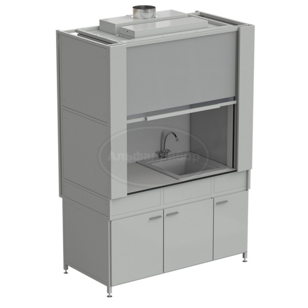 Шкаф вытяжной с коконом из стеклопластика с мойкой из СП и смесителем, с ВЗБ светильником 1500х820х2240 мм, раб. поверхность - Labgrade