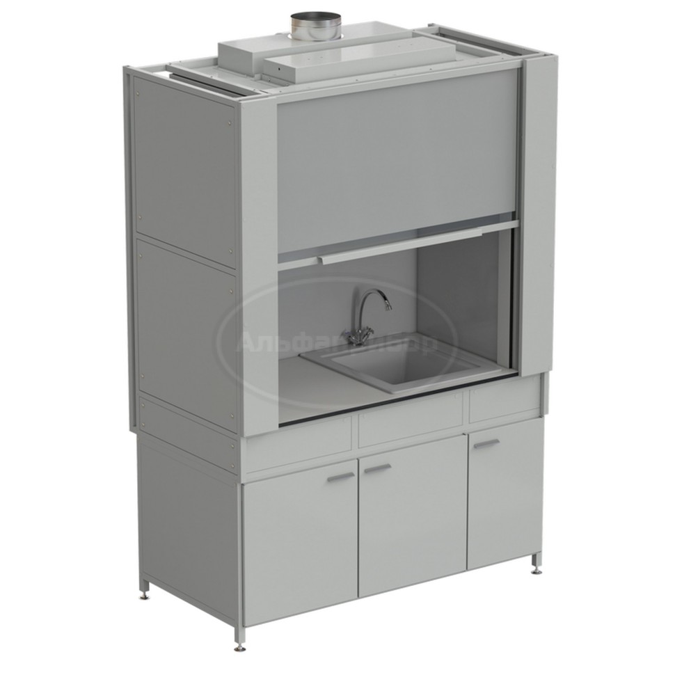 Шкаф вытяжной с коконом из стеклопластика с мойкой из СП и смесителем, с ВЗБ светильником 1500х820х2240 мм, раб. поверхность - Labgrade