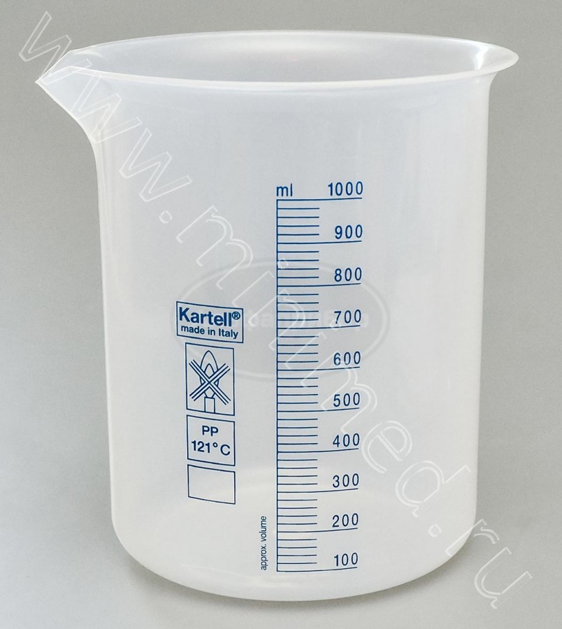 Стакан 1000мл, с делениями п/п, Kartell, упаковка 1/4шт