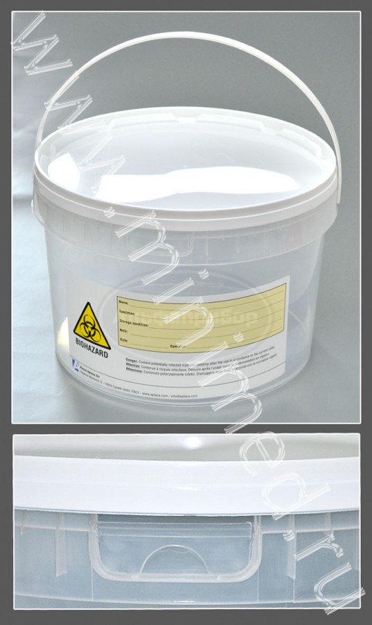 Контейнер для отбора, транспортировки и хранения биологических материалов (для гистологии), 3000мл с защелкивающейся крышкой, с этикеткой., нестерильный, п/п, Aptaca, кор.100шт