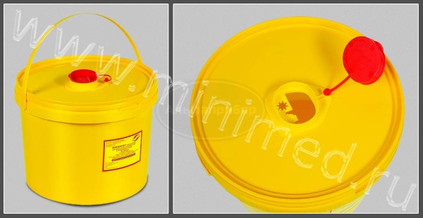 Контейнер одноразовый для сбора острого инструментария класса Б МК-01 "МедКом", объем 10,0 л, упаковка 1/15шт