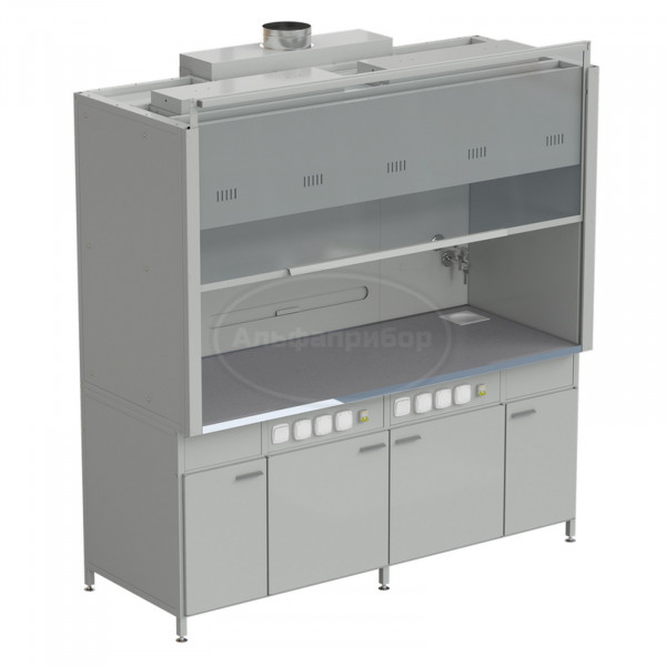 Шкаф вытяжной 2 светильника, 2 комплекта воды 2000х900х2145 мм, раб. поверхность - монолитный керамогранит