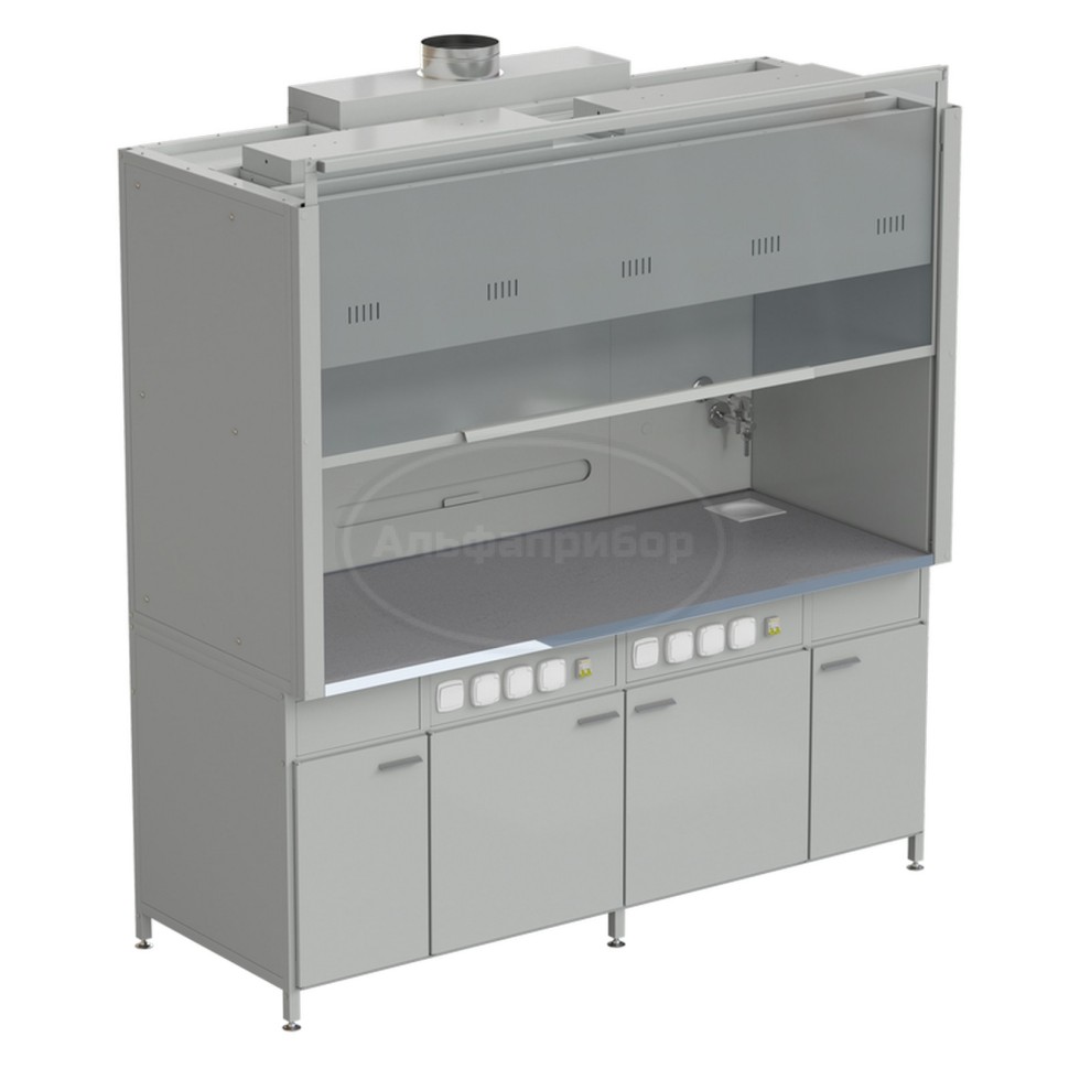 Шкаф вытяжной 2 светильника, 2 комплекта воды 2000х900х2145 мм, раб. поверхность - монолитный керамогранит