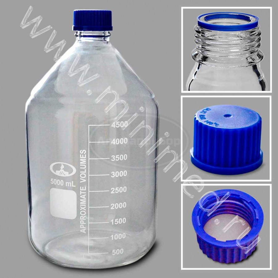 Банка лабораторная стеклянная 5 л, с делениями с навинчивающейся крышкой, светлое стекло, упаковка 6шт