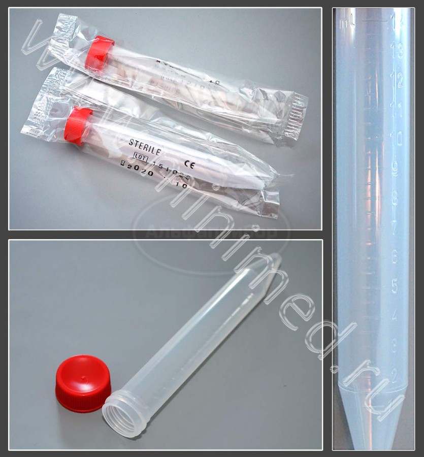 Пробирка лабораторная 15мл, коническая,17*120 мм, с винтовой крышкой, стерильная, с делениями п/п, индивидуальная упаковка /700шт, Aptaca