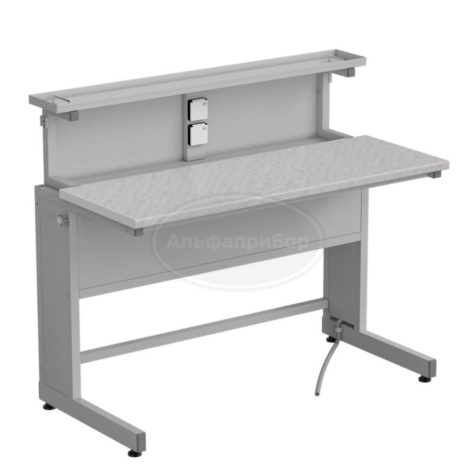 Стол ученический с выдвижным блоком и розетками 1200х600х1025 мм, раб. поверхность - белый ламинат