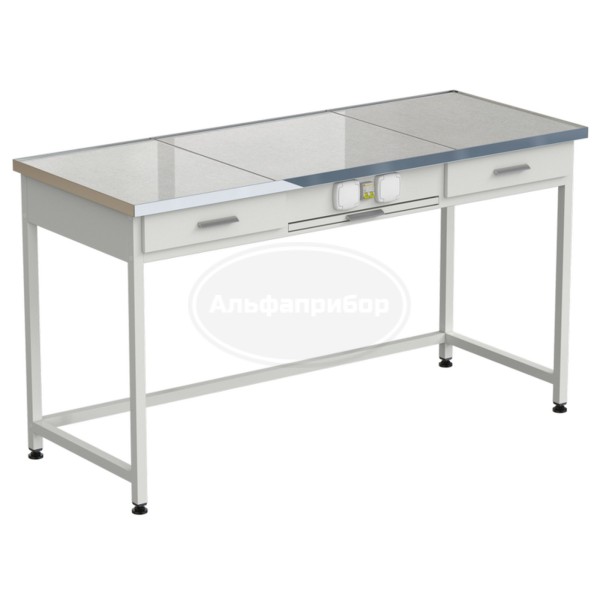 Стол приборный с выдвижным столиком, 2 ящиками и электрикой 1515х610х850 мм, раб. поверхность - керамогранит