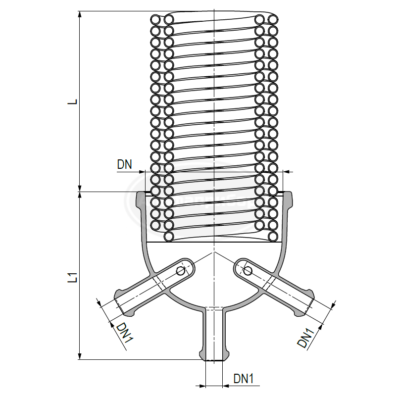 Бойлер погружной Dn=100мм F=0,20 м2 KZA Dn1=Dn2=Dn3=25мм