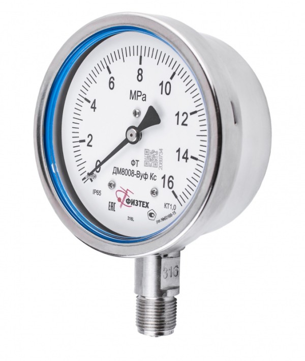 Вакуумметры, мановакуумметры, манометры виброустойчивые коррозионностойкие ДВ8008-ВУф Кс, ДА8008-ВУф Кс, ДМ8008-ВУф Кс Б110