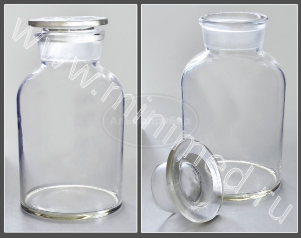 Склянка лабораторная 500мл из светлого стекла с широкой горловиной и притертой пробкой, упаковка 6 /48шт