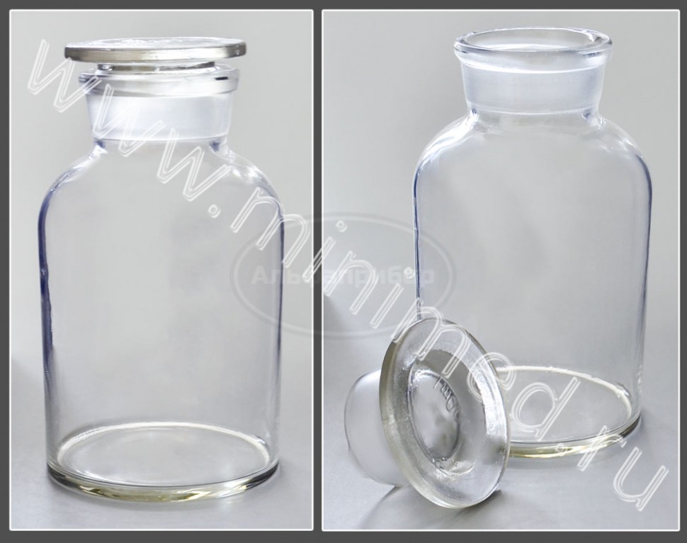 Склянка лабораторная 500мл из светлого стекла с широкой горловиной и притертой пробкой, упаковка 6 /48шт