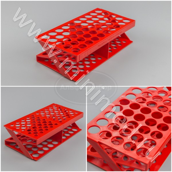 Штатив медицинский полимерный по ТУ 9464-017-29508133-2014, для пробирок ШПА-50, Z-образный на 50 гнезд, диам.18мм, КРАСНЫЙ, п/п, упаковка 15шт, МиниМед