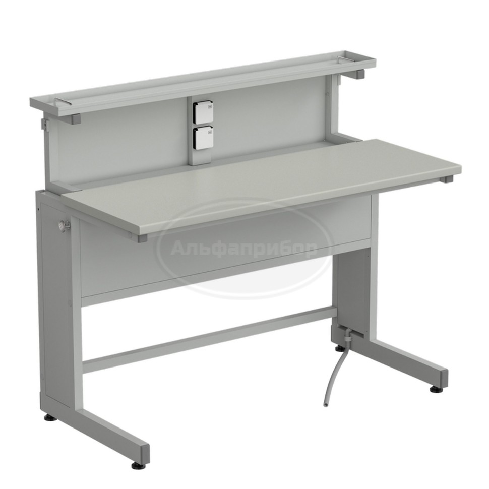 Стол ученический с выдвижным блоком и розетками 1200х600х1025 мм, раб. поверхность - серый ламинат