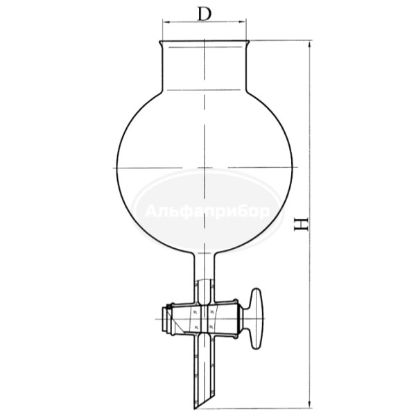 Воронка делительная шарообразная с тефлоновым краном 500мл горловина 50мм ГФ 6.412.168