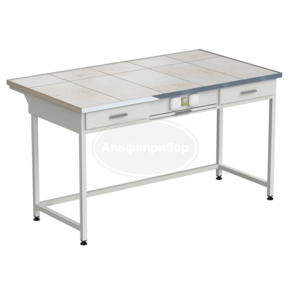 Стол приборный с выдвижным столиком, 2 ящиками и электрикой 1515х850х850 мм, раб. поверхность - керамика