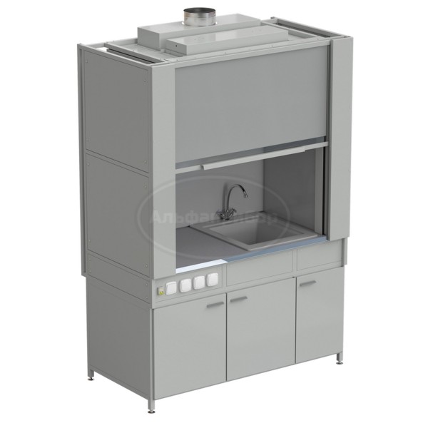 Шкаф вытяжной с коконом из стеклопластика с мойкой из СП и смесителем, с электрикой 1500х820х2240 мм, раб. поверхость - монолитный керамогранит