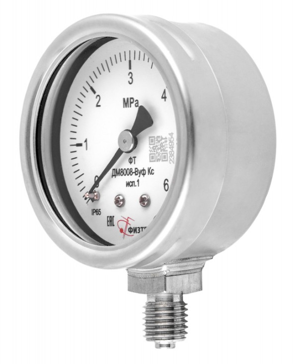 Вакуумметры, мановакуумметры, манометры коррозионностойкие ДВ8008-ВУф Кс, ДА8008-ВУф Кс, ДМ8008-ВУф Кс исп 1 Без заполнения