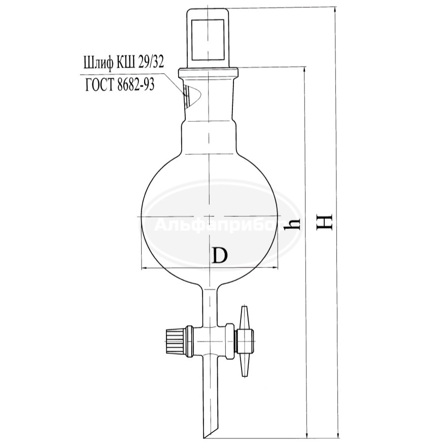 Воронка делительная шарообразная с тефлоновым краном 500мл пробка 29/32 ГФ 6.412.166-01