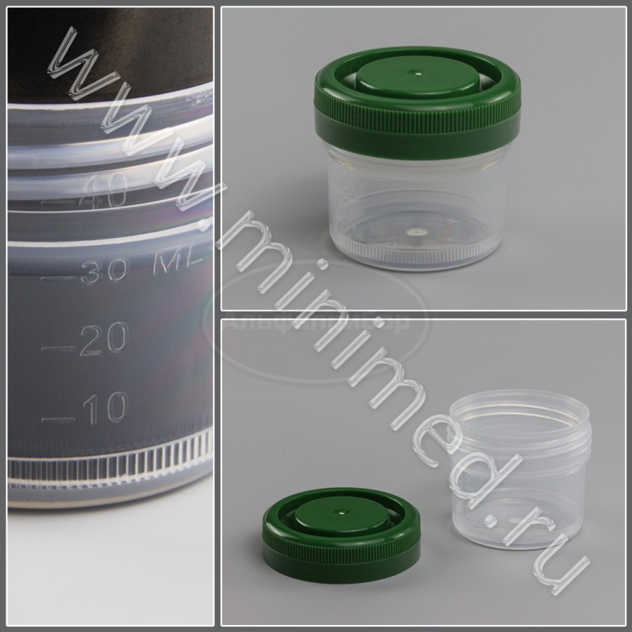 Контейнер для взятия проб, транспортировки и хранения биологического материала (для гистологии), 40мл с завинчивающейся крышкой, с делениями нестерильный, п/п, Greetmed