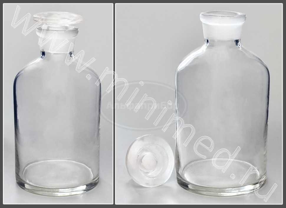 Склянка лабораторная 500мл из светлого стекла с узкой горловиной и притертой пробкой кор. 48шт,36шт