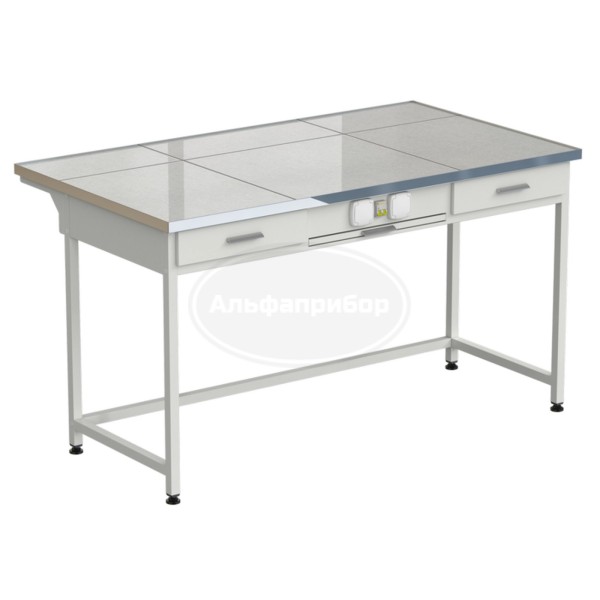 Стол приборный с выдвижным столиком, 2 ящиками и электрикой 1515х850х850 мм, раб. поверхность - керамогранит