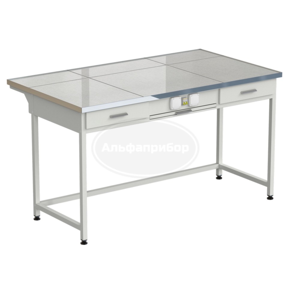 Стол приборный с выдвижным столиком, 2 ящиками и электрикой 1515х850х850 мм, раб. поверхность - керамогранит